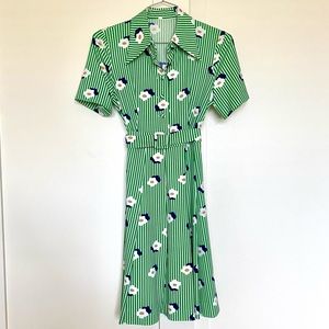 Vintage Japanese Floral & Striped Dress with belt, US 6 (approx)